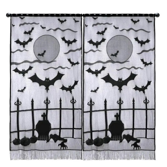 Halloween Bat Door Curtain Crawling Little Ghost Door Curtain Black Lace Tassel Curtain Halloween Home Decorative Supplies