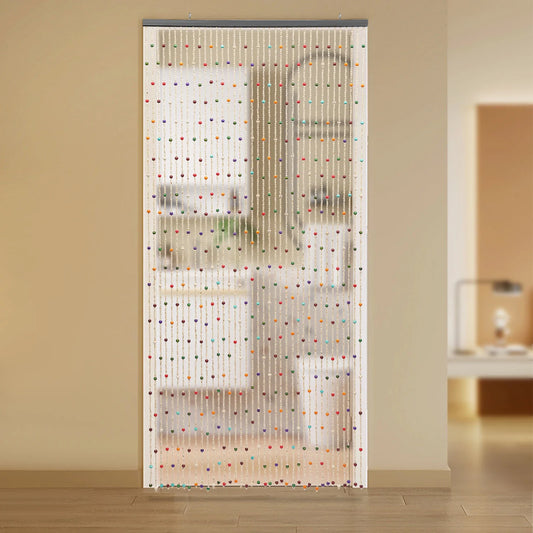 38-Strand Handcrafted Wooden Bead Curtain, Style Room Divider for Doors & Windows, Natural Bamboo/Cotton Construction